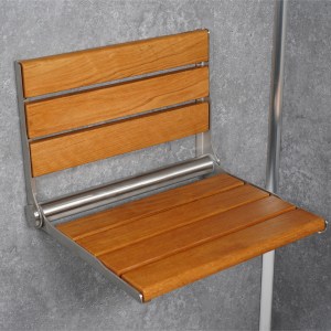 Wooden Slatted Shower Seat in Oak