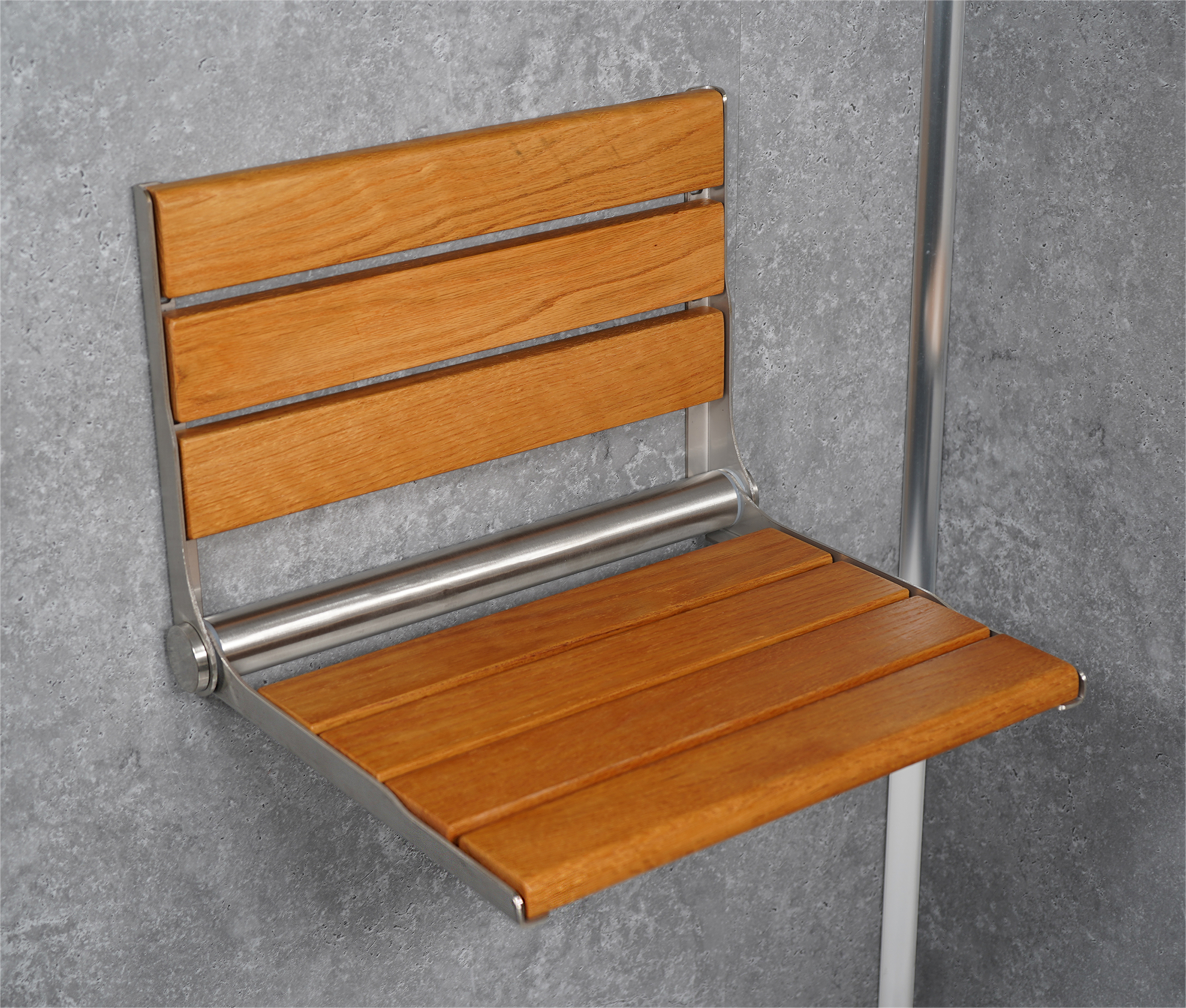 Wooden Slatted Shower Seat in Oak