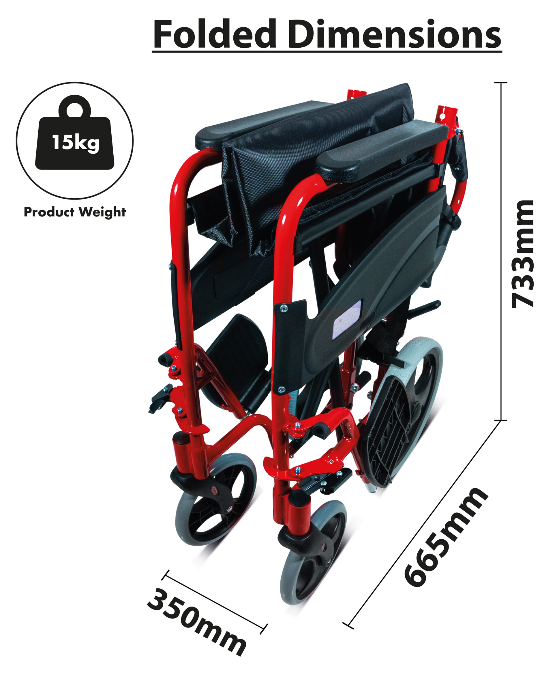 AIDAPT Compact Transport Aluminium Wheelchair (RED) - Image 3