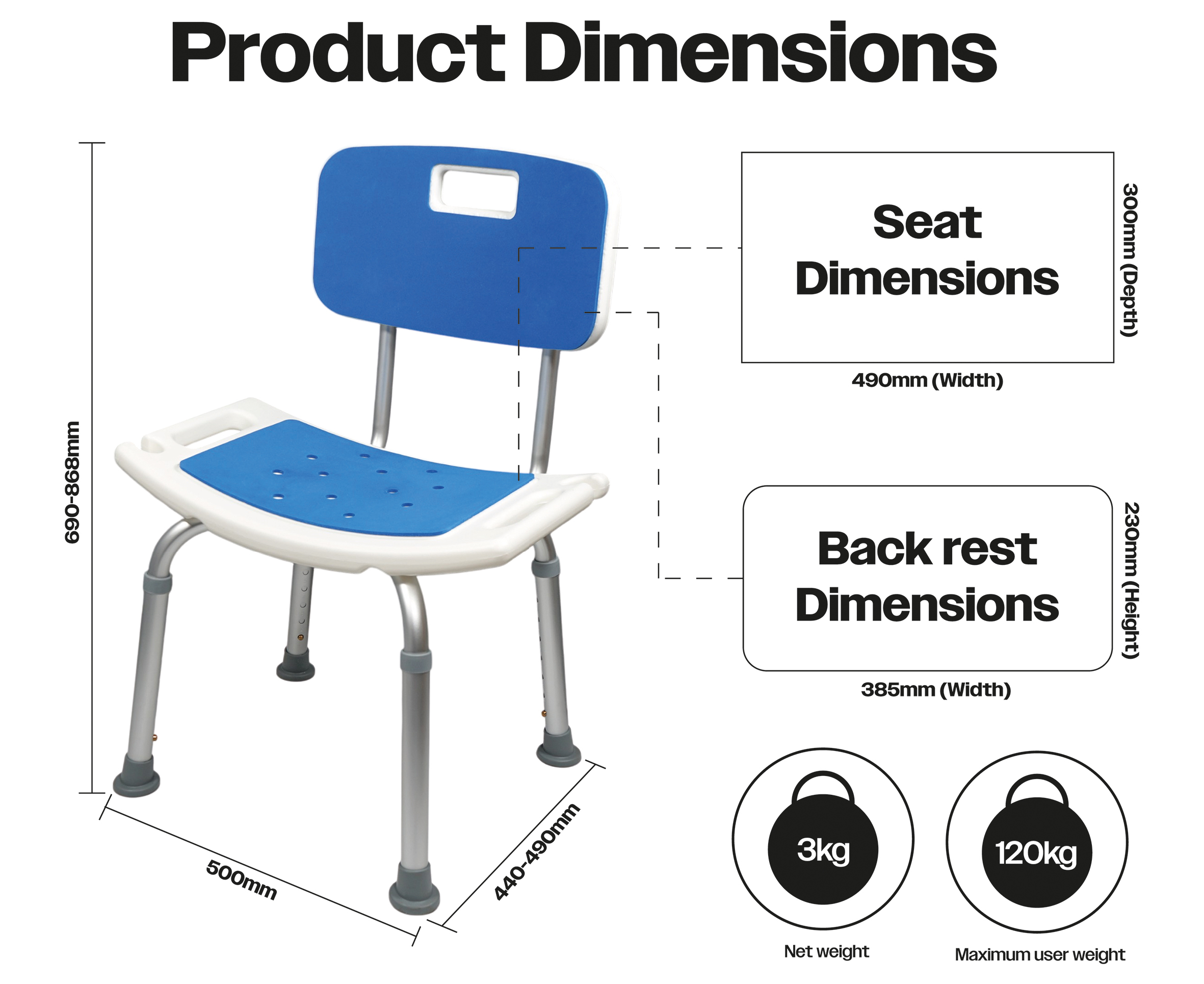 Shower Chair with Padded Seat and Backrest - Image 2