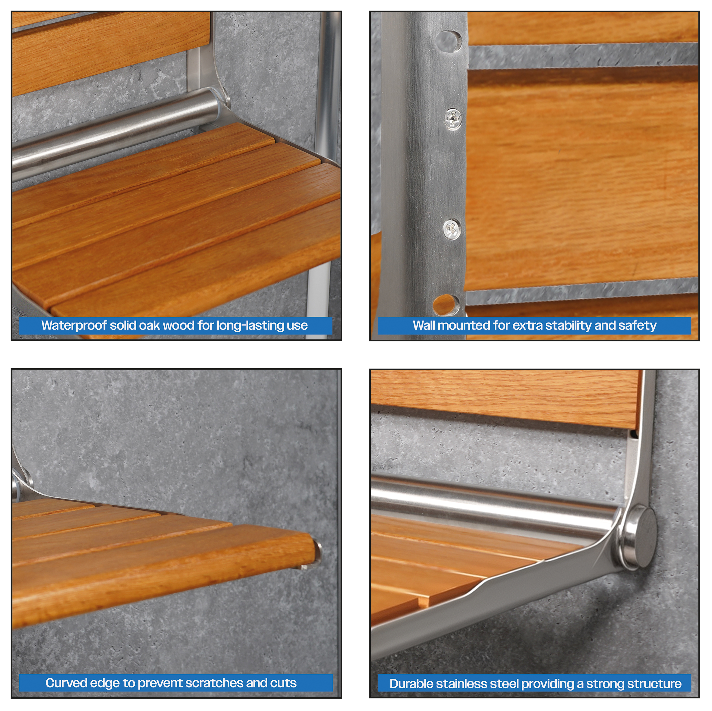 Wooden Slatted Shower Seat in Oak - Image 2