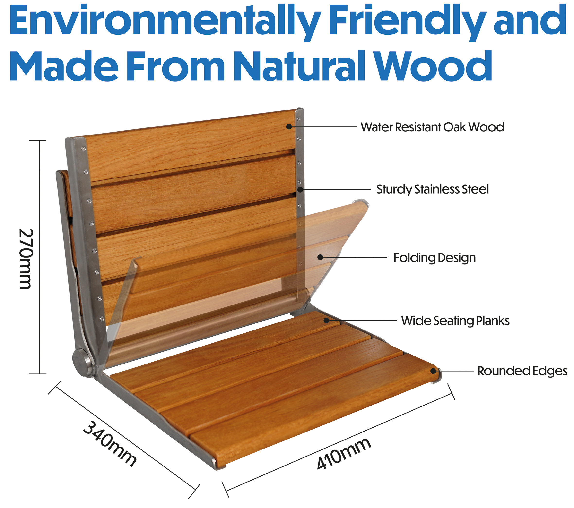 Wooden Slatted Shower Seat in Oak - Image 5