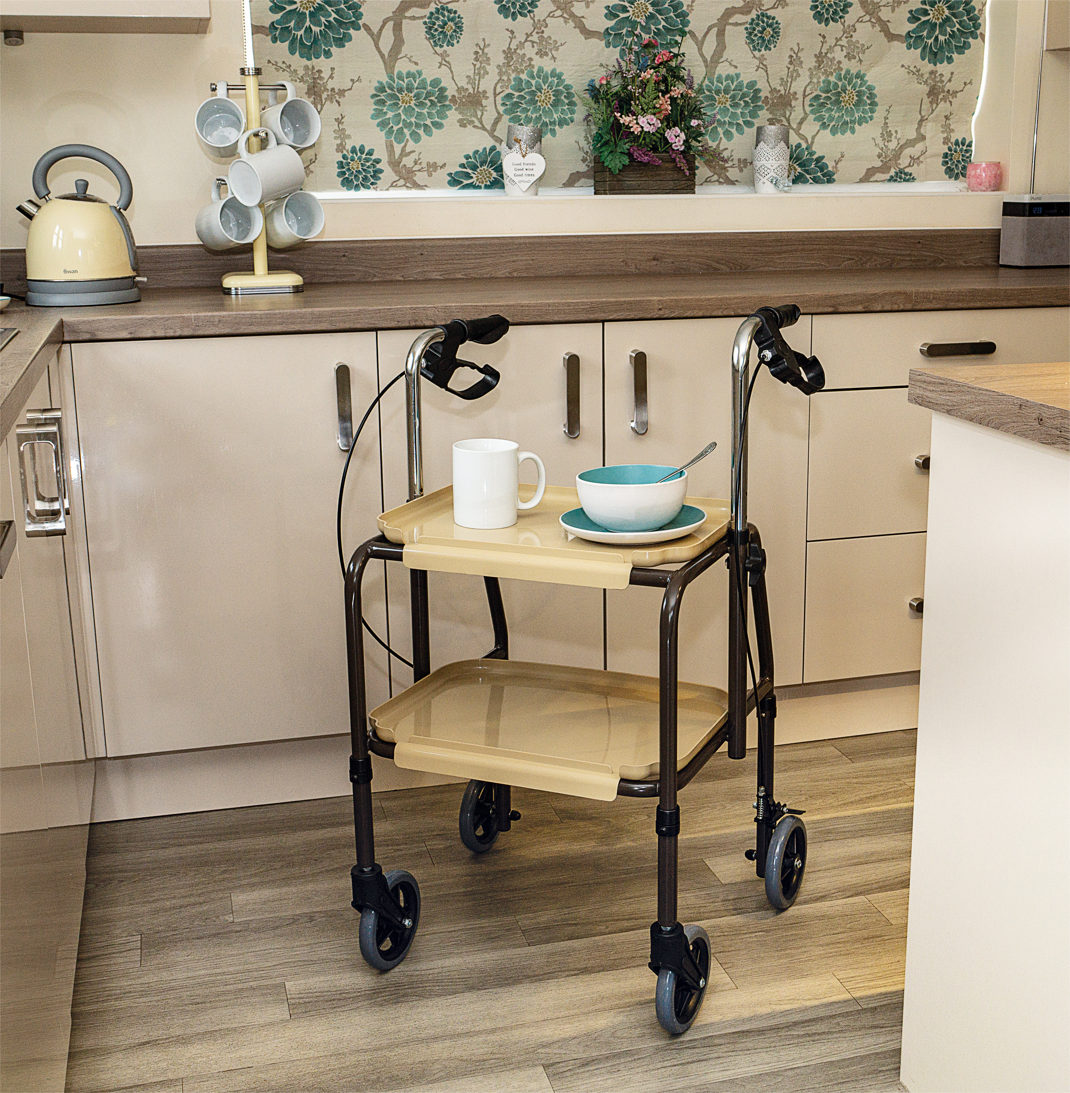 Height Adjustable Kitchen Strolley Trolley with Brakes - Image 3