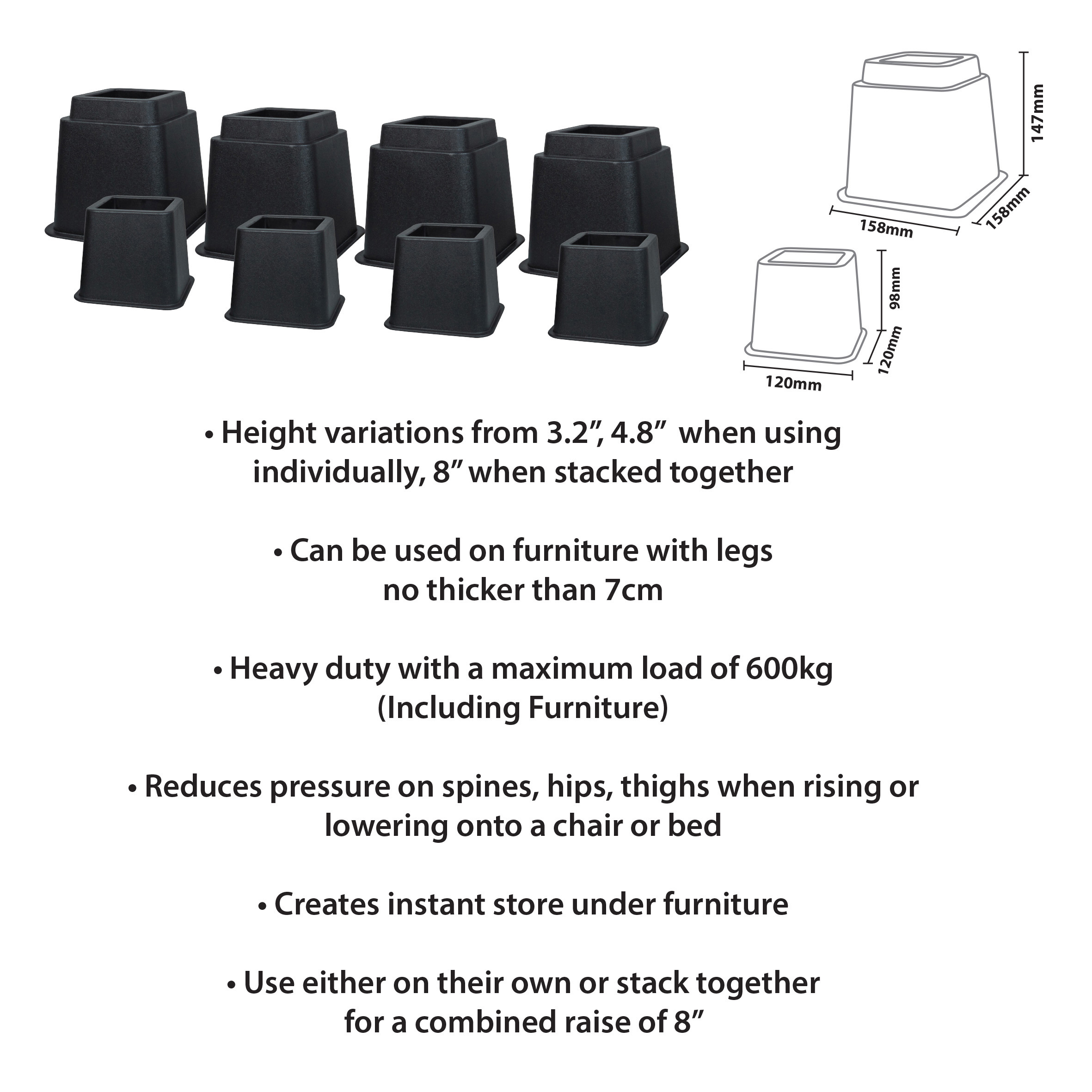 8 Piece Adjustable Furniture Raisers - Image 6
