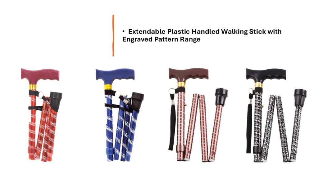Extendable Plastic Handled Walking Stick with Engraved Pattern