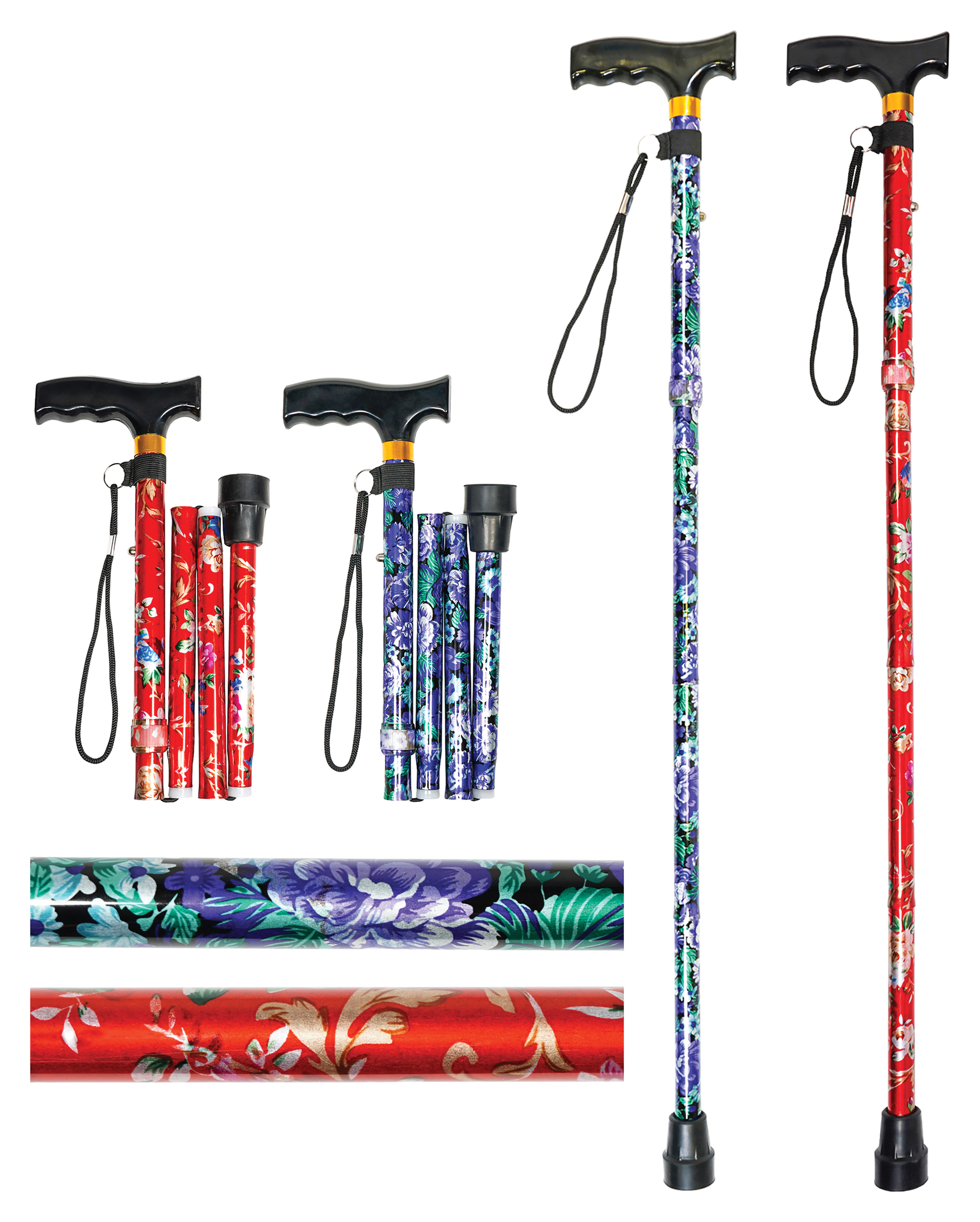 Pack of Two Folding Walking Sticks Floral Design