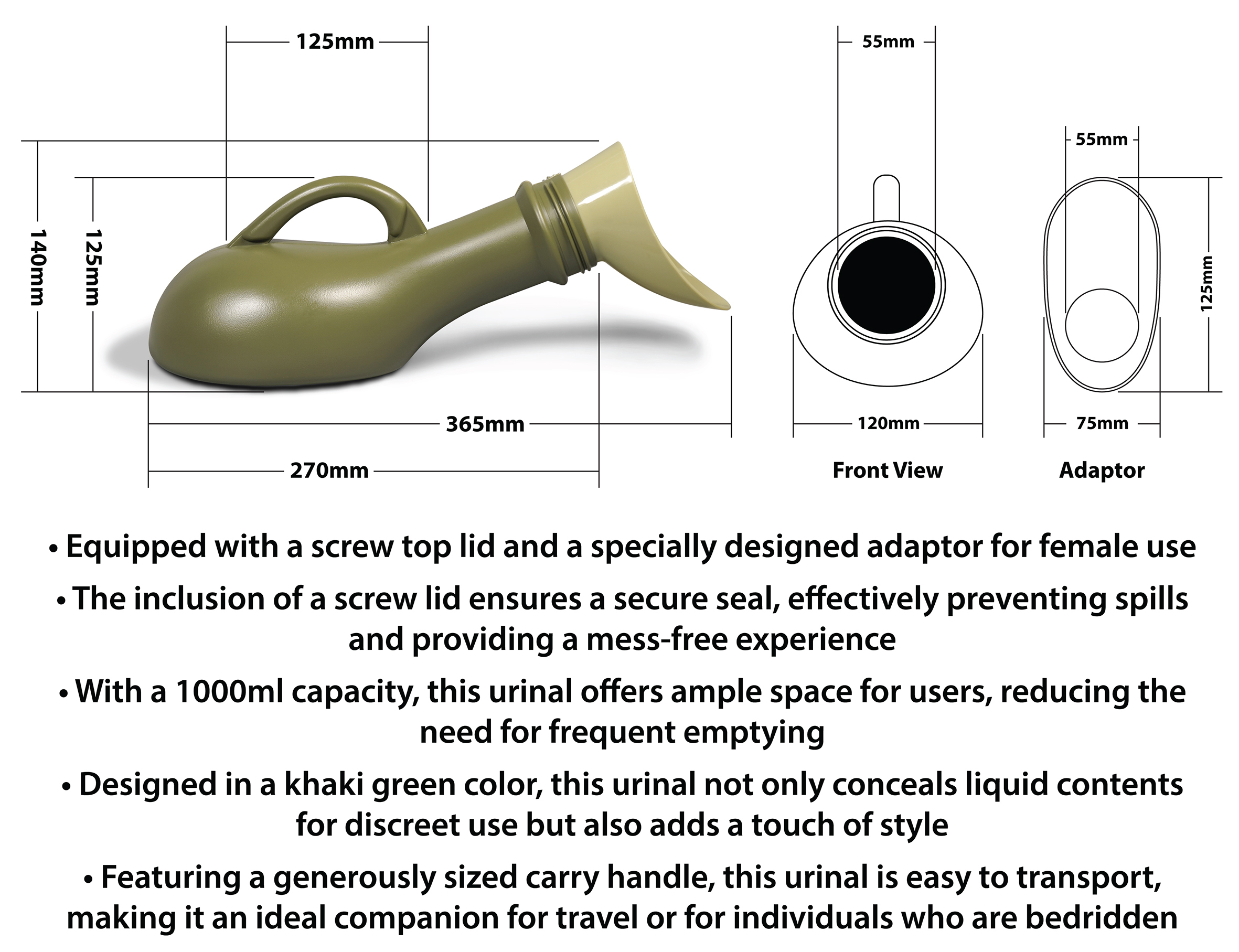 Pack of 2 Unisex Urinal with Screw Top Lid - Image 2