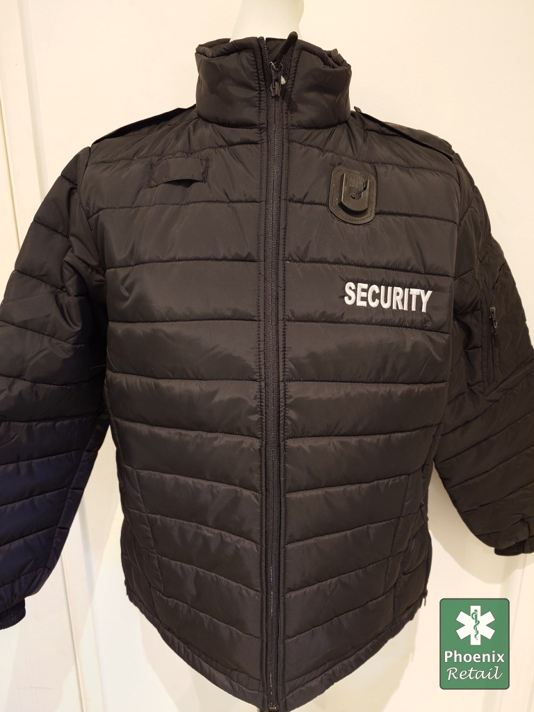 BLACK PADDED THERMAL JACKET WITH SECURITY FRONT & BACK
