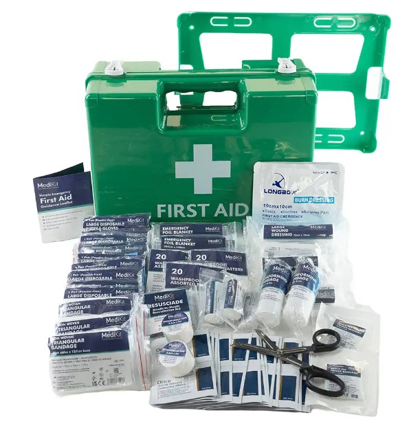 Workplace First Aid Kit BSI 8599-1 – Content in Deluxe ABS Box c/w Bracket