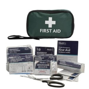 Lone Worker & Travel First Aid Kit- Green nylon zip pouch c/w content