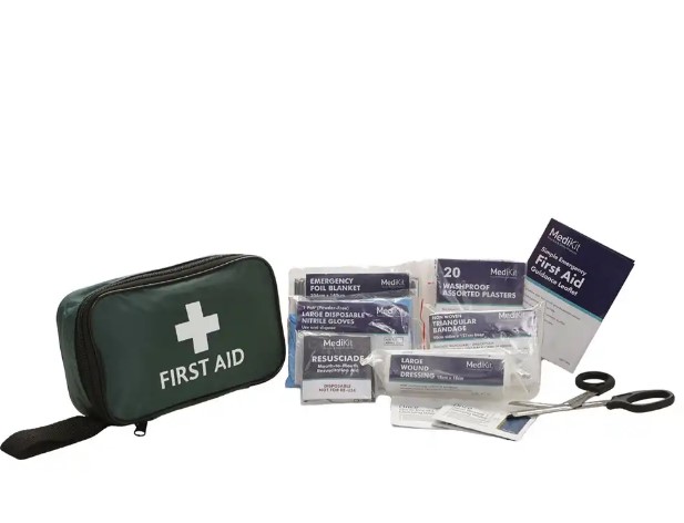 Lone Worker & Travel First Aid Kit- Green nylon zip pouch c/w content - Image 2