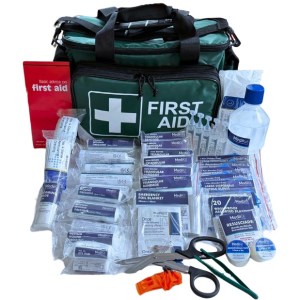 Forestry & Chainsaw First Aid Kit – c/w Advanced Wound Care Content – Large Red or Green Holdall